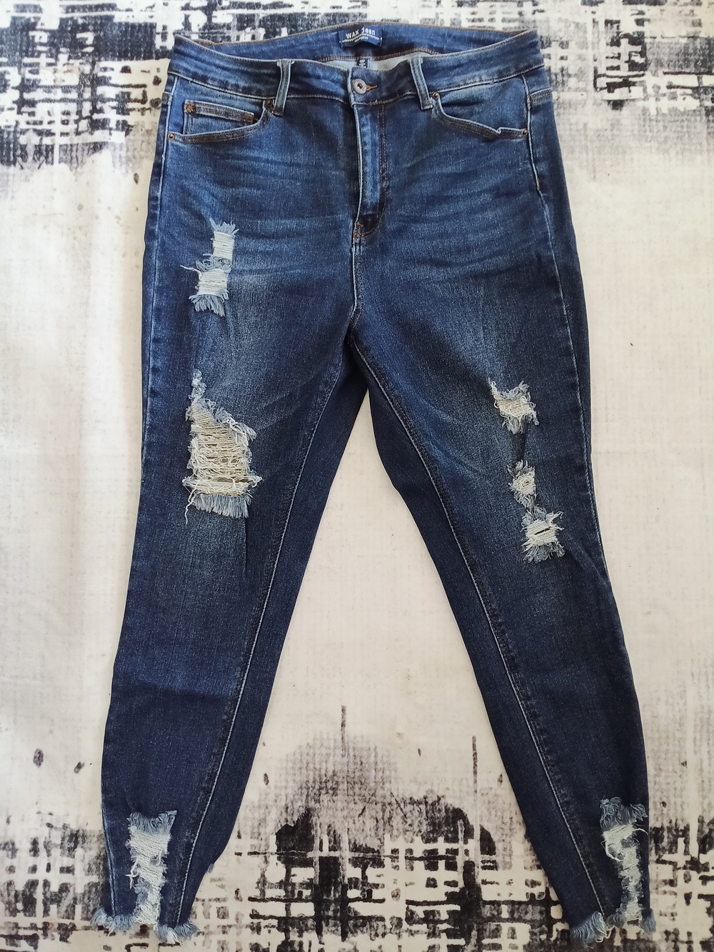 Wax Jean Distressed Dark Blue Skinny Jeans